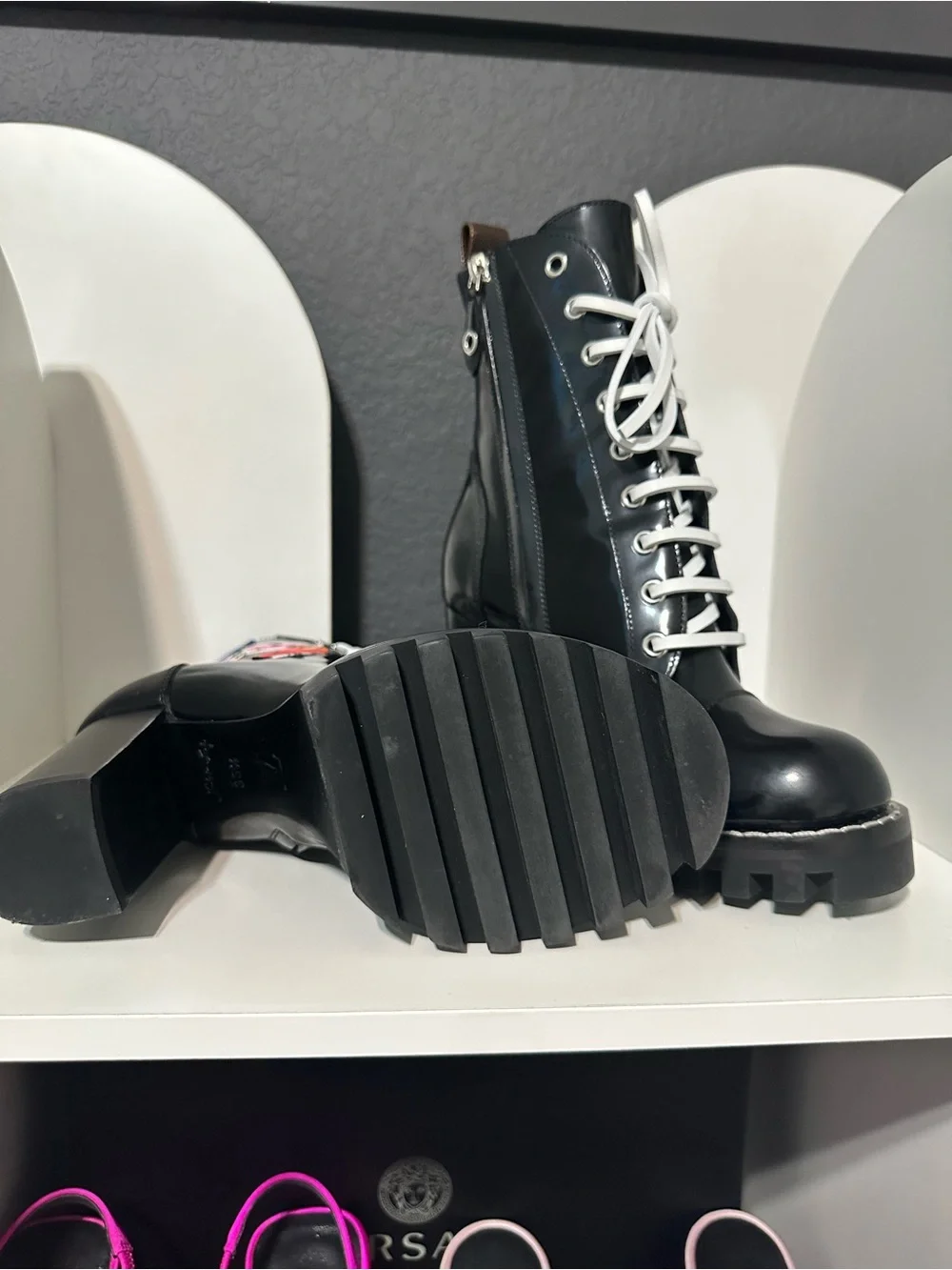 Louis Vuitton Black Leather Lace-Up Platform Patchwork Ankle Boots - Picture 8 of 9